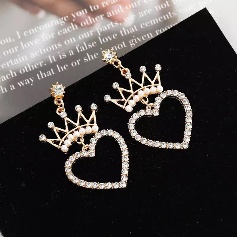 Heart Crown Stud Drop Dangle Earrings